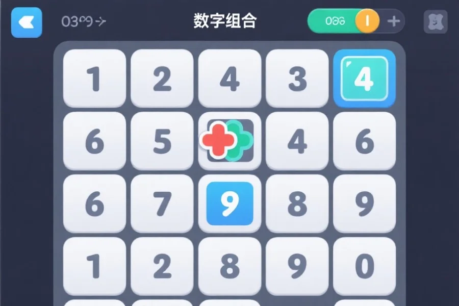 简洁现代的数字合成游戏界面，数字方块整齐排列，玩家正在进行合并操作